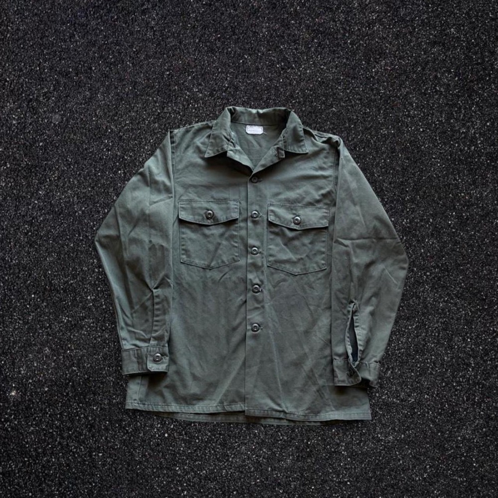 Vintage 1977 US Military OG 507 Utility Shirt Olive Green Army Issue Mens L